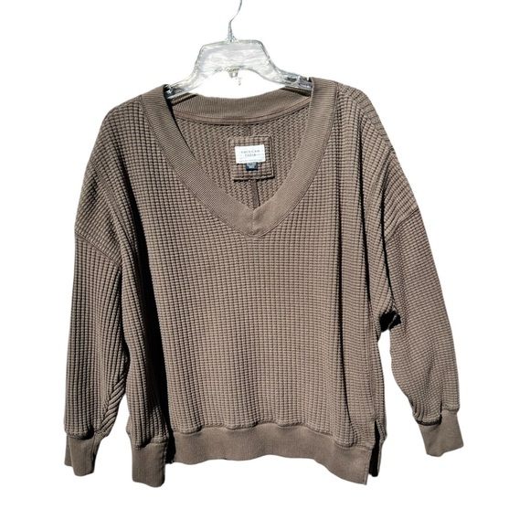 🌻 American Eagle Big Hug V-Neck Waffle Sweatshirt Size XS - Picture 3 of 7